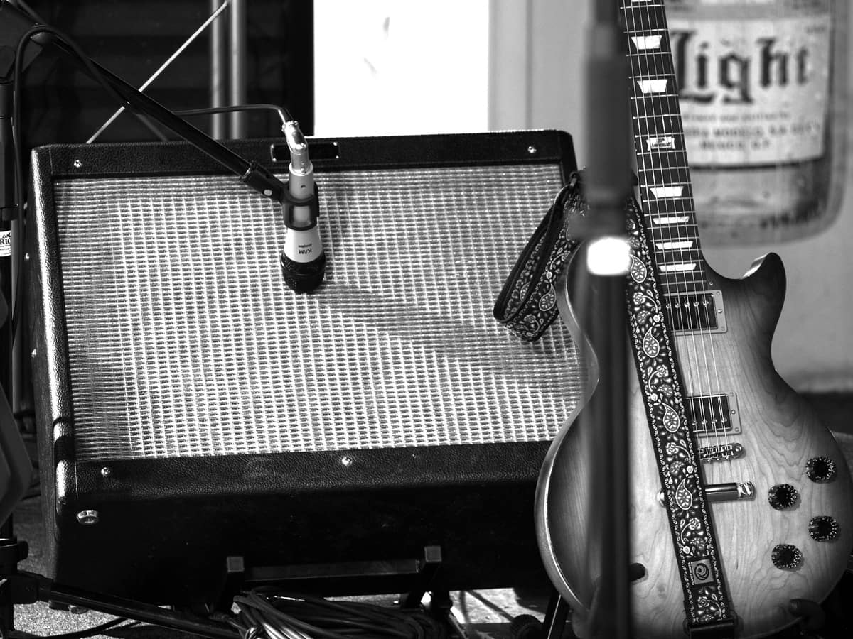 an amp and guitar